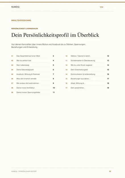Echte Vorschauseiten des NUMEIQ YOU Demo Reports 2
