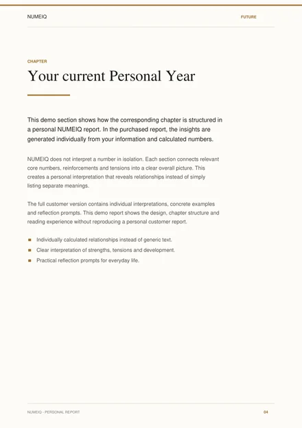 Real preview pages from the NUMEIQ FUTURE demo report 4