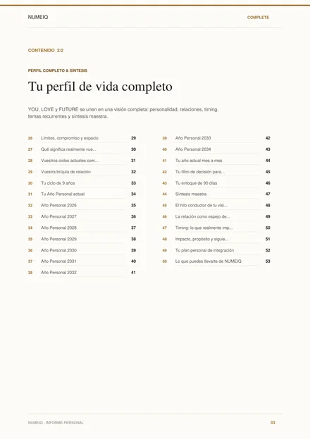 Páginas reales de vista previa del informe demo NUMEIQ COMPLETE 3
