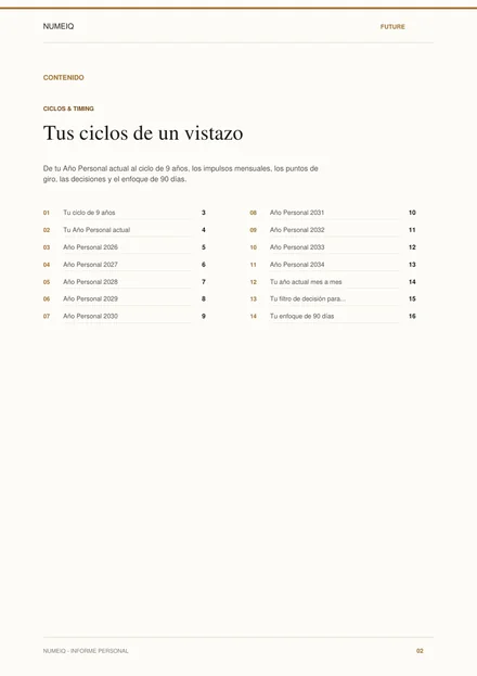 Páginas reales de vista previa del informe demo NUMEIQ FUTURE 2