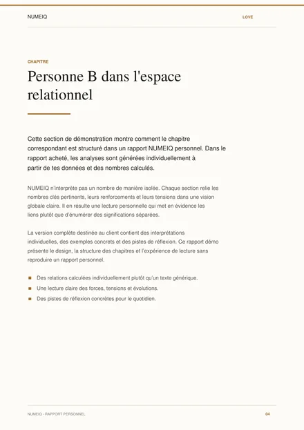 Vraies pages de prévisualisation du rapport démo NUMEIQ LOVE 4