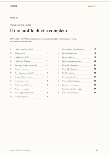 Pagine reali di anteprima del report demo NUMEIQ COMPLETE 2