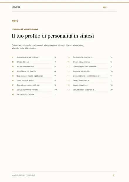 Pagine reali di anteprima del report demo NUMEIQ YOU 2